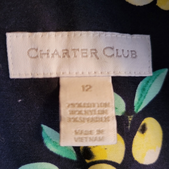 Charter Club Sleeveless Lemon Print Button Up Dress Size 12 - Picture 10 of 11